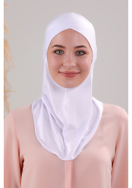 Tesettür Hijab Çapraz Deniz Havuz Spor Boyunluklu Penye Bone Ekru