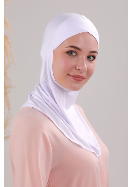 Tesettür Hijab Çapraz Deniz Havuz Spor Boyunluklu Penye Bone Ekru
