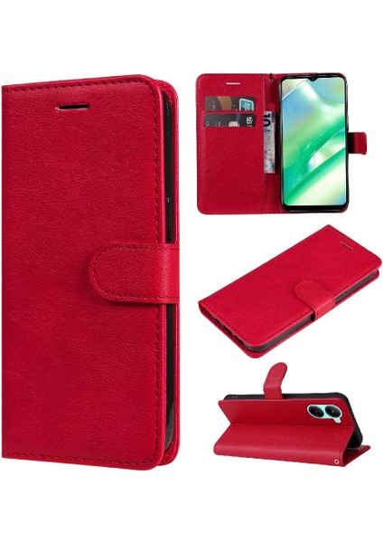 Kart Yuvası Klasik Katı ile Realme C33 Yüksek Kaliteli Deri Için Flip Case (Yurt Dışından)