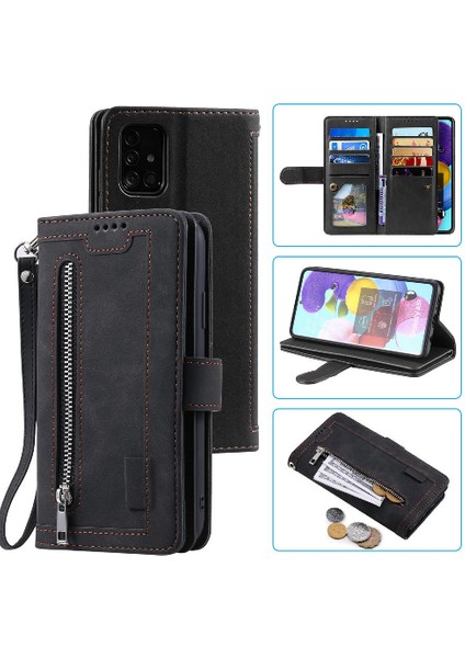 Samsung Galaxy A51 4g 9 Kart Yuvaları Pu Deri Kordon Için Flip Case (Yurt Dışından)