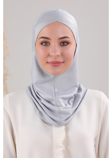 Tesettür Hijab Çapraz Deniz Havuz Spor Boyunluklu Penye Bone Açık Gri