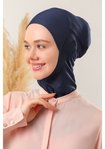 Kadın Tesettür Boyunluklu Hijab Spor Bone Lacivert modelleri