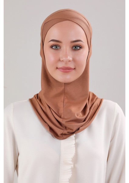 Tesettür Hijab Çapraz Deniz Havuz Spor Boyunluklu Penye Bone Tarçın