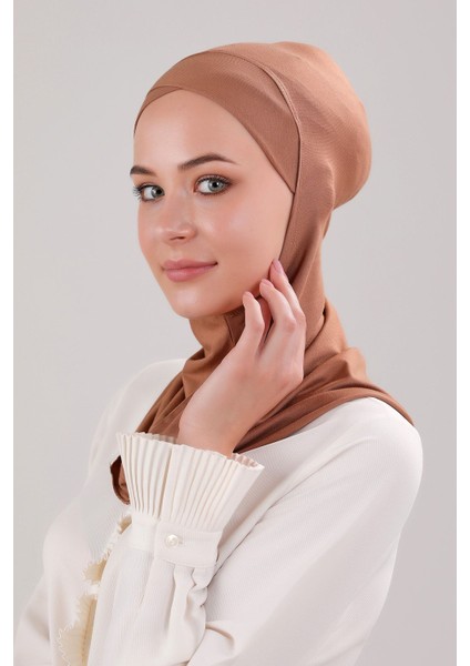 Tesettür Hijab Çapraz Deniz Havuz Spor Boyunluklu Penye Bone Tarçın