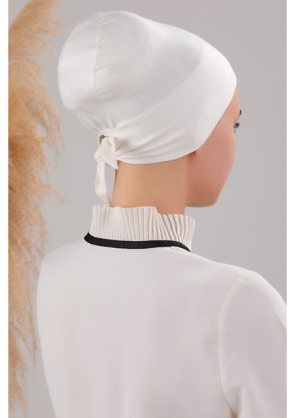 Tesettür Geçmeli Bağcıklı Viskon Likralı Bone Ekru modelleri