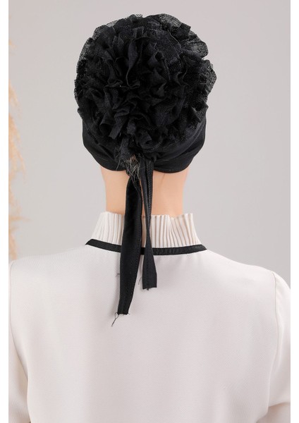 Tesettür Fırfırlı Çapraz Bone Siyah fırsatları