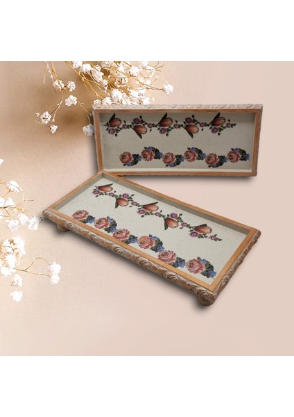 Ahşap El Boyama Tasarım Servis Sunum Tepsi modelleri