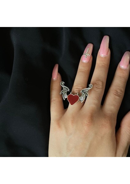 Devil Red Heart Wings Yüzük Boyu Ayarlanabilir Unisex Yüzük
