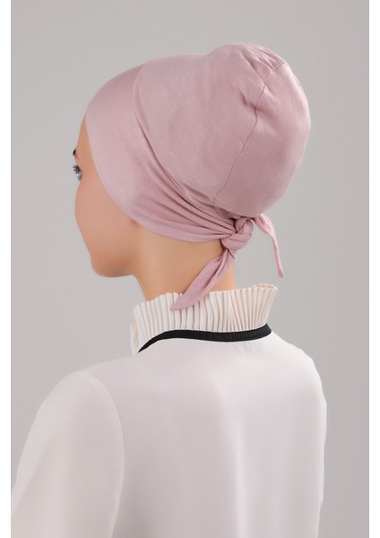 Tesettür Geçmeli Bağcıklı Viskon Likralı Dikişsiz Bone Pudra modelleri