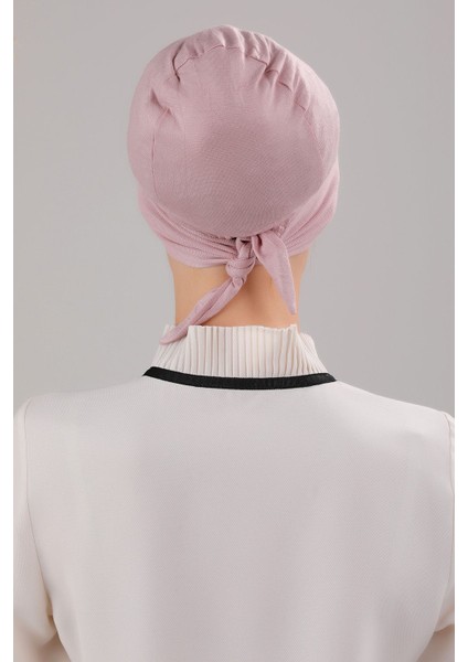 Tesettür Geçmeli Bağcıklı Viskon Likralı Dikişsiz Bone Pudra fırsatları