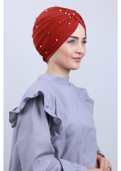 Kadın Tesettür Incili Taşlı Vera Dış Bone Kırmızı fiyatları