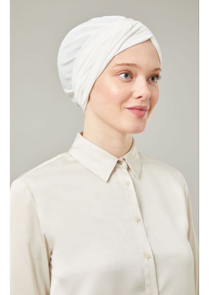 Kadın Tesettür Dolama Bone Ekru