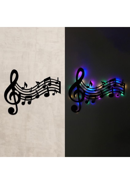 Işıklı Sol Anahtarı Ve Notalar Müzik Temalı Tablo Duvar Dekorlu Gece Lambası