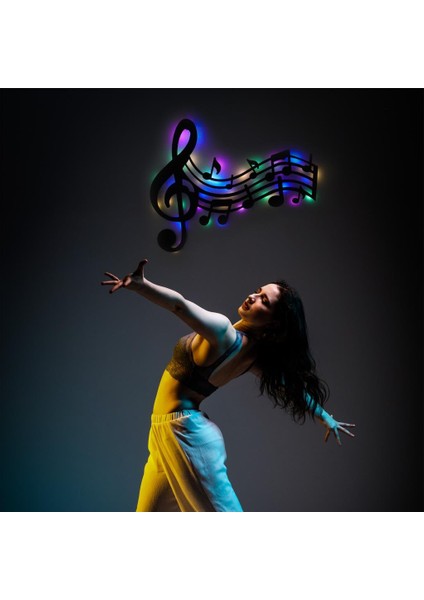 Işıklı Sol Anahtarı Ve Notalar Müzik Temalı Tablo Duvar Dekorlu Gece Lambası