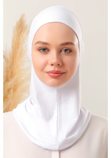 Kadın Tesettür Boyunluklu Hijab Spor Bone Beyaz