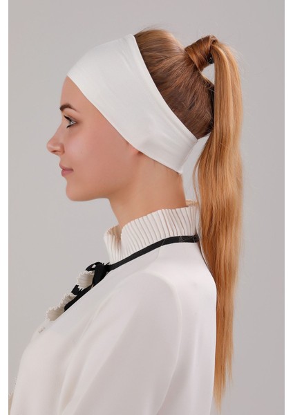 Sihirli Yapışkanlı Kaymayan Bandana Spor Bone Ekru