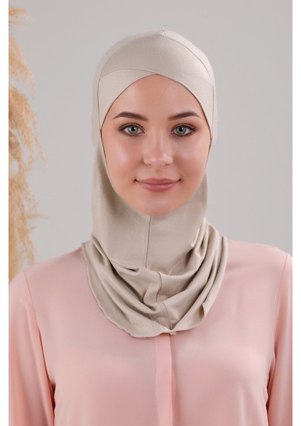 Tesettür Hijab Çapraz Deniz Havuz Spor Boyunluklu Penye Bone Taş Rengi