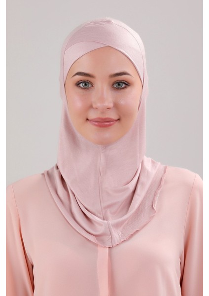 Tesettür Hijab Çapraz Deniz Havuz Spor Boyunluklu Penye Bone Pudra