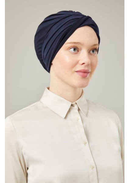 Kadın Tesettür Dolama Bone Lacivert