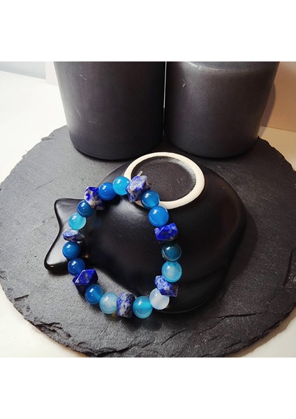 Lapis Lazuli ve Parlak Mavi Akik Orjinal Doğal Taş Kadın ve Erkek Bileklik / Hafıza, İfade Becerisi, Odaklanma ve Kilo Kontrolü Bilekliği fiyatları