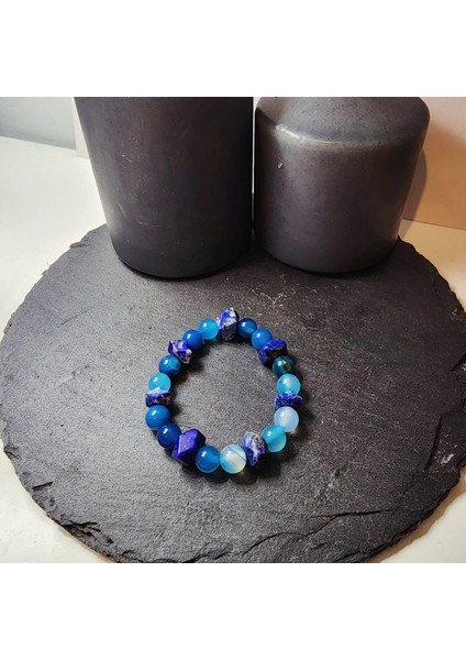 Lapis Lazuli ve Parlak Mavi Akik Orjinal Doğal Taş Kadın ve Erkek Bileklik / Hafıza, İfade Becerisi, Odaklanma ve Kilo Kontrolü Bilekliği modelleri