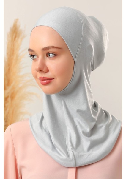 Kadın Tesettür Hijab Boyunluklu Spor Bone Gri