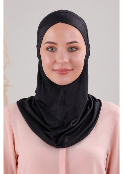 Tesettür Hijab Çapraz Deniz Havuz Spor Boyunluklu Penye Bone Siyah