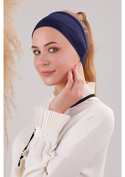 Sihirli Yapışkanlı Kaymayan Bandana Spor Bone Lacivert