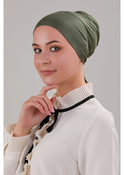 Tesettür Geçmeli Bağcıklı Viskon Likralı Bone Haki fiyatları