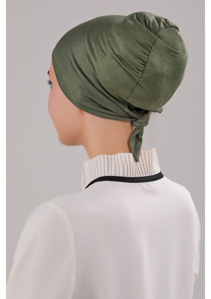 Tesettür Geçmeli Bağcıklı Viskon Likralı Bone Haki modelleri