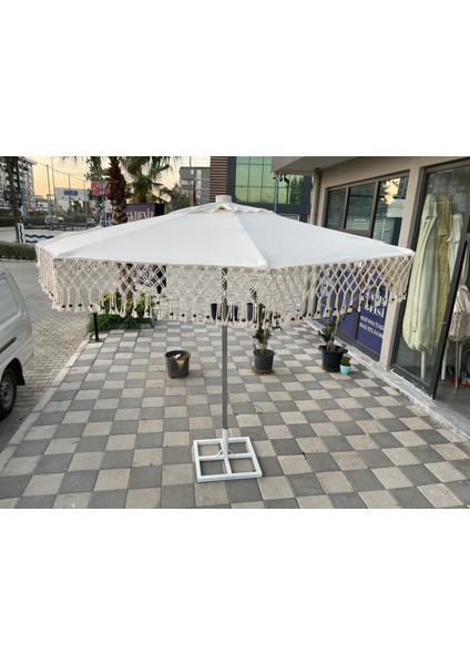 Zey Camping 3 M2 Ahşap Bahçe, Havuz, Veranda ve Plaj Şemsiyesi Makrome Saçaklı Şemsiye (Ayak Hariç)