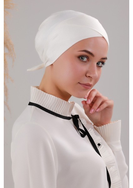 Bağlamalı Dikişsiz Çapraz Bone Ekru fiyatları