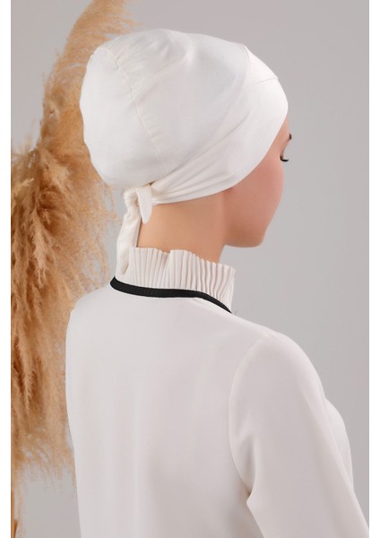 Bağlamalı Dikişsiz Çapraz Bone Ekru modelleri