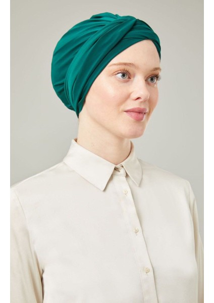 Kadın Tesettür Dolama Bone Zümrüt Yeşili