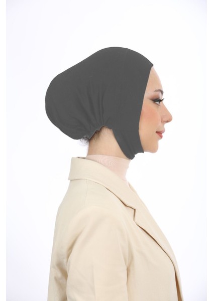 Kadın Tesettür Geniş Hacimli Pratik Ense ve Çene Altından Geçmeli Kaymayan Bone Koyu Gri