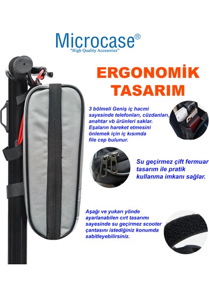 Microcase Taşınabilir Su Geçirmez 3 Bölmeli Geniş Iç Hacimli Flaşörlü Scooter Bisiklet Çantası AL4249