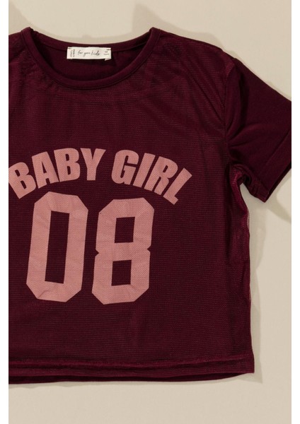 3'lü Baby Girl Baskılı Tshirt Atlet Tayt Bordo Takım modelleri