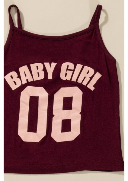 3'lü Baby Girl Baskılı Tshirt Atlet Tayt Bordo Takım fırsatları