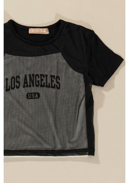 3'lü Los Angeles Baskılı Tshirt Atlet Tayt Siyah Takım fırsatları