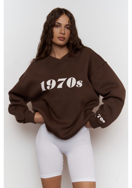 1970S Kahverengi Oversize Unisex Sweatshirt