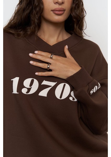 1970S Kahverengi Oversize Unisex Sweatshirt