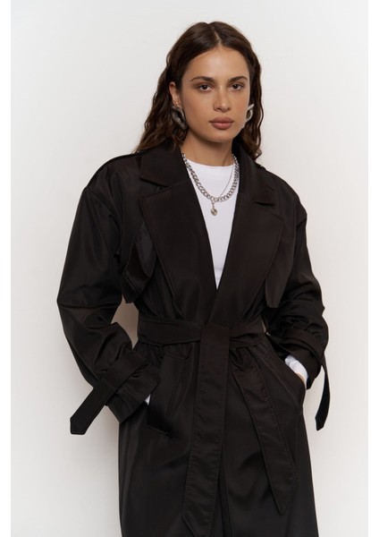 Femme Siyah Oversize Trençkot