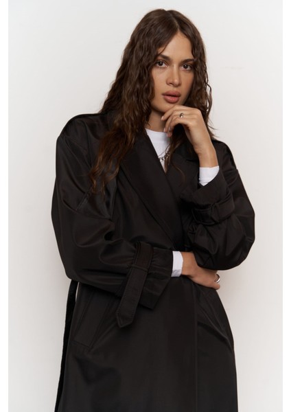 Femme Siyah Oversize Trençkot