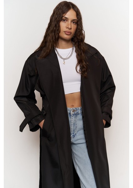 Femme Siyah Oversize Trençkot