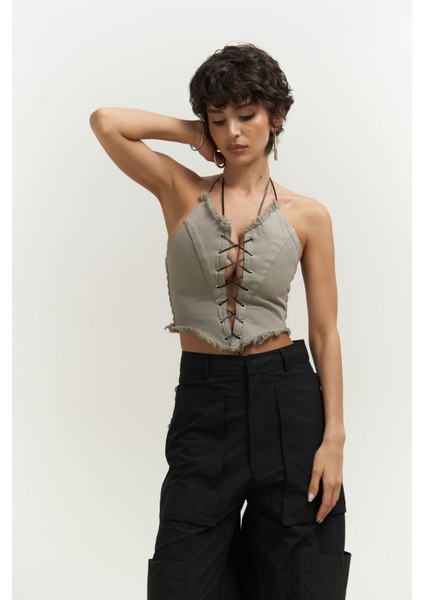Toni Ip Detay Gri Jean Crop