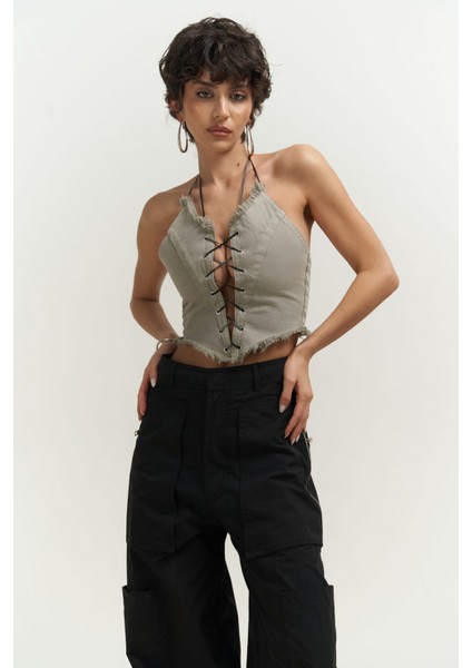 Toni Ip Detay Gri Jean Crop