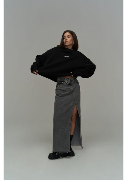 Fear Less Siyah  Oversize Sweatshirt