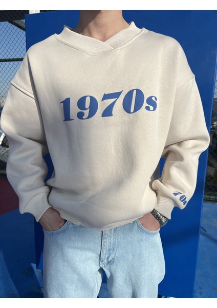 1970S Bej Oversize Unisex Sweatshirt