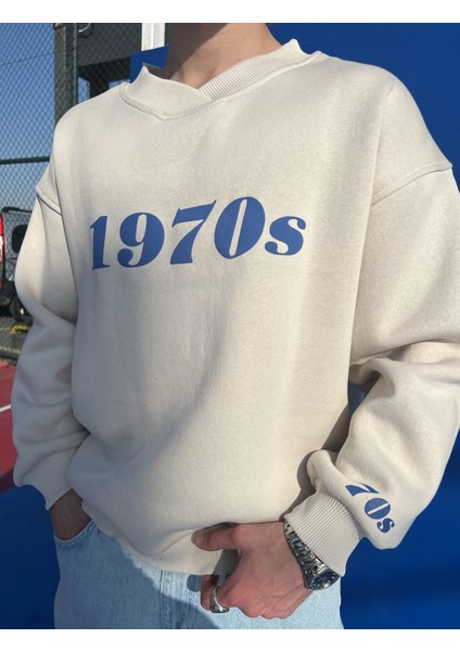 1970S Bej Oversize Unisex Sweatshirt