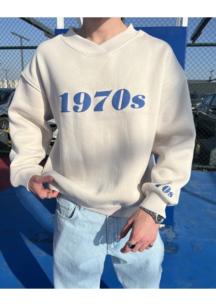 1970S Bej Oversize Unisex Sweatshirt